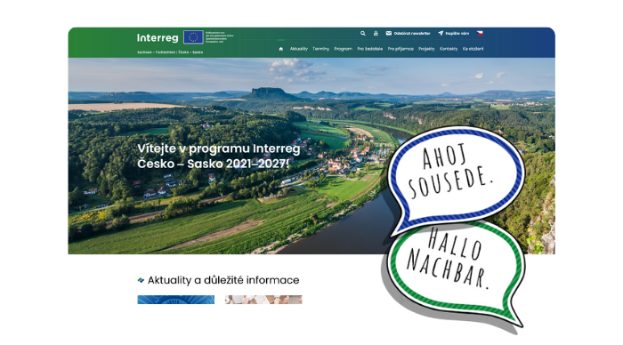 Web programu Interreg Česko – Sasko 2021–2027