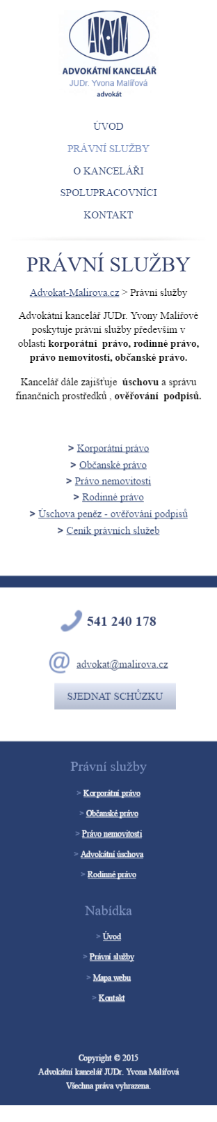 Advokátní kancelář Malířová - Screenshot mobilní verze