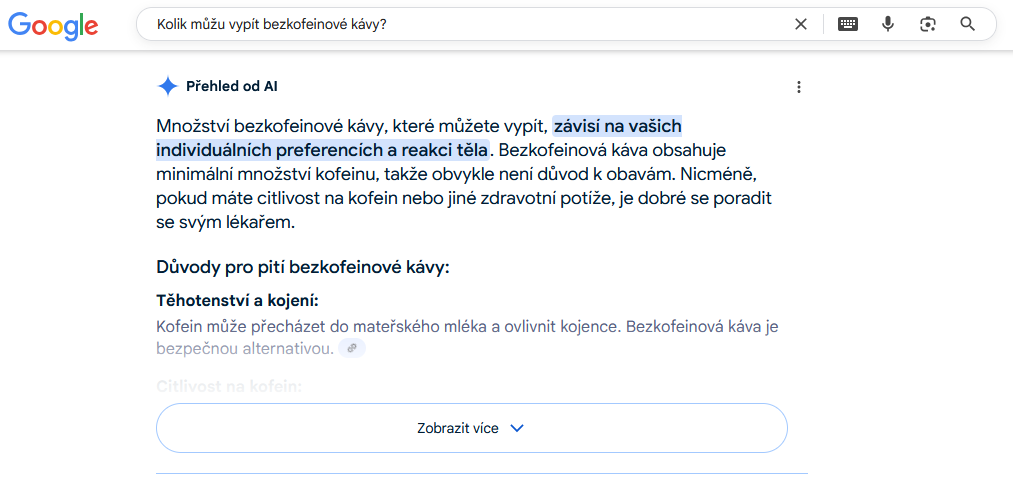 Zobrazení AI Overviews
