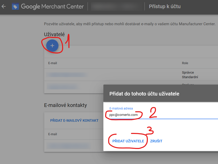 Google Merchant Center - udělení přístupu - 2