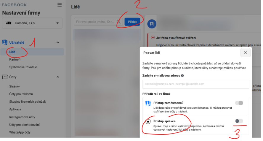 Nasdílení Facebook Business Manageru