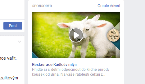 Video / Slideshow reklama na pravé straně na Facebooku