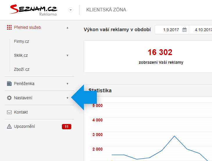 Nasdílení klientské zóny Seznamu - Krok 1