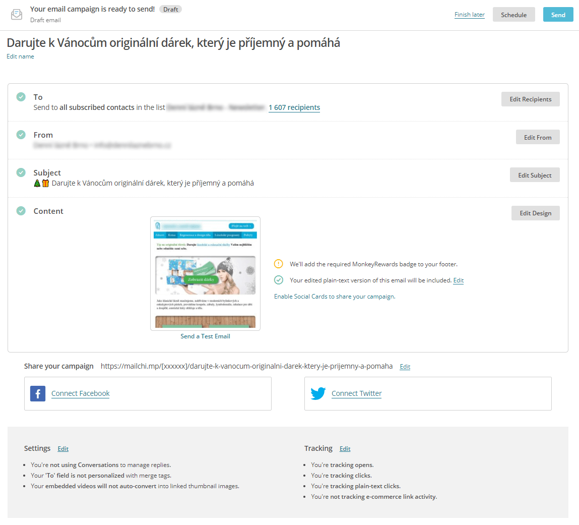 Nový vzhled přípravy Mailchimp kampaní - Rozeslání newsletterů - Celkový pohled