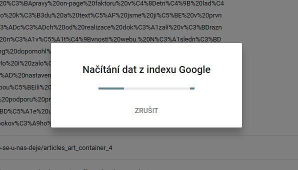 Nástroj Kontrola adresy URL - Progress bar