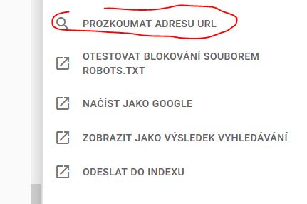 Nástroj Kontrola adresy URL - Zkratka k nástroji na pravé straně