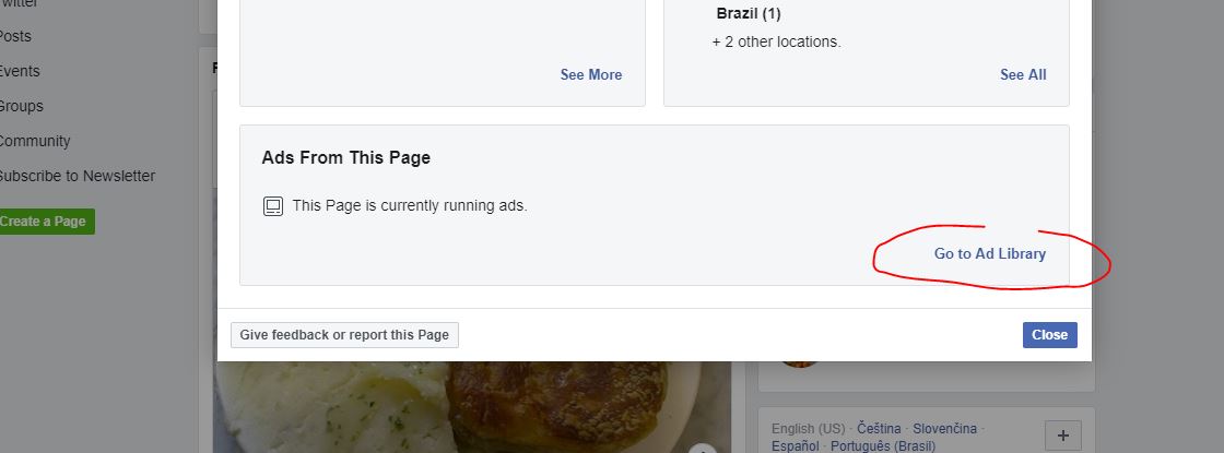 Facebook: sledování konkurence - zobrazení přehledu konkurenčních reklam