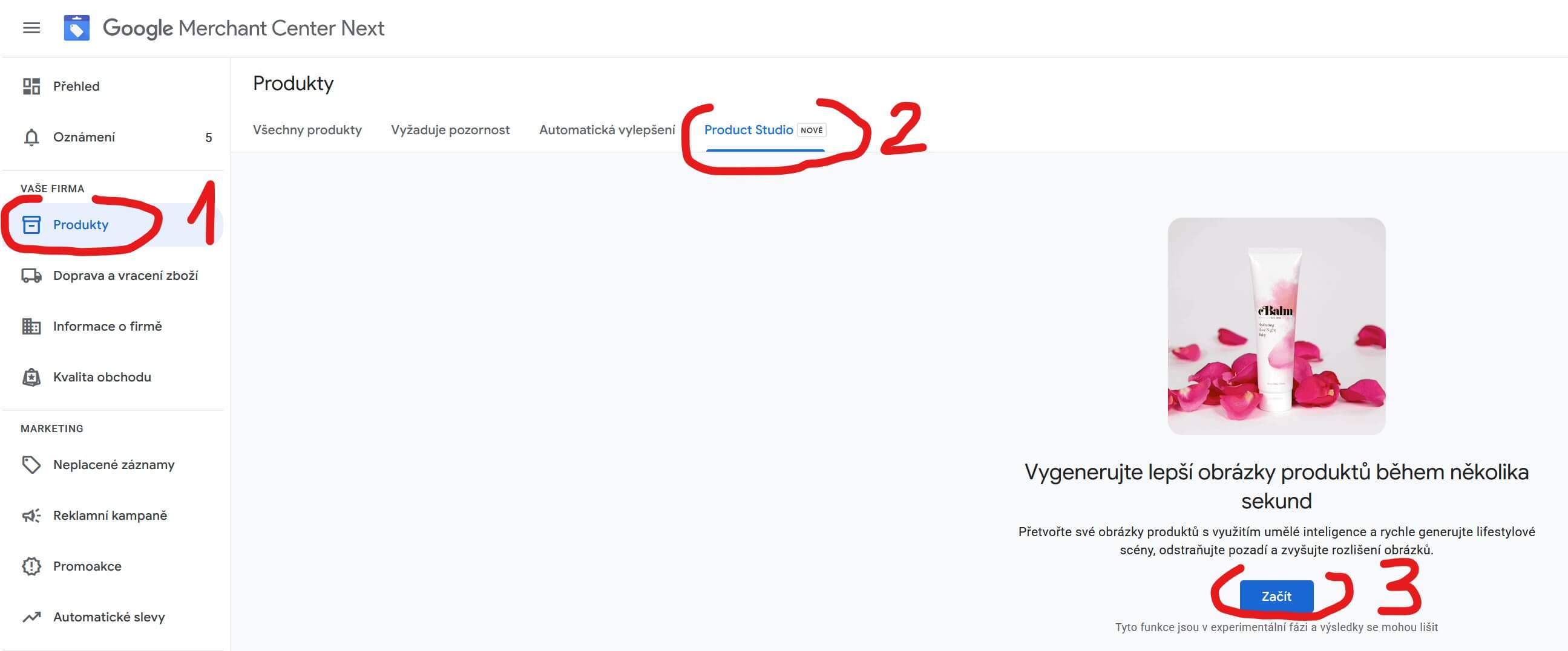 Google Product Studio najdete Google Merchant Center na přísl. záložce v sekci Produkty.