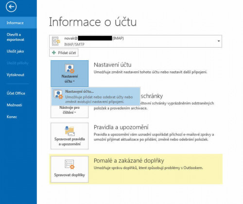 Přidání nebo změna nastavení účtu | Nastavení Microsoft Outlook pro mailserver Comerto