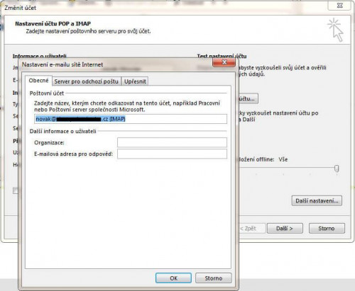 Další nastavení účtu | Nastavení Microsoft Outlook pro mailserver Comerto