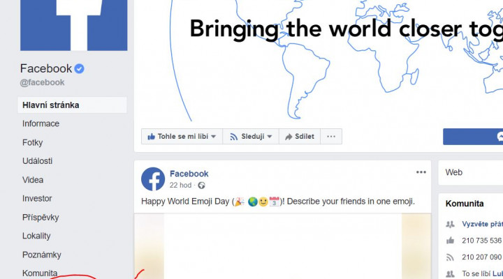 Facebook: Sekce informace a reklamy konkurence na PC