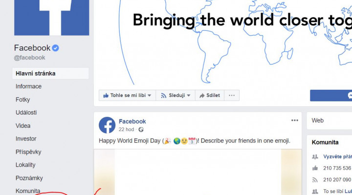 Facebook: Sekce informace a reklamy konkurence na PC