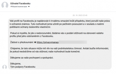 Facebook falešná zpráva / scam / phishing - 12 | Článek - Podvodné zprávy na Facebooku