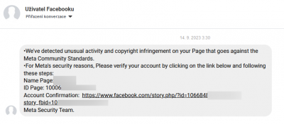 Facebook falešná zpráva / scam / phishing - 10 | Článek - Podvodné zprávy na Facebooku