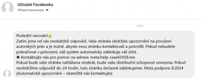 Podvodná zpráva na Messengeru | Článek - Podvodné zprávy na Facebooku