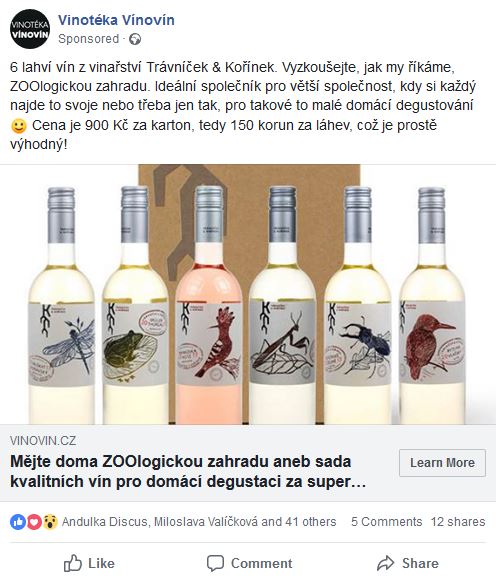 Propagace kartonu speciálně vybraných vín na Facebooku