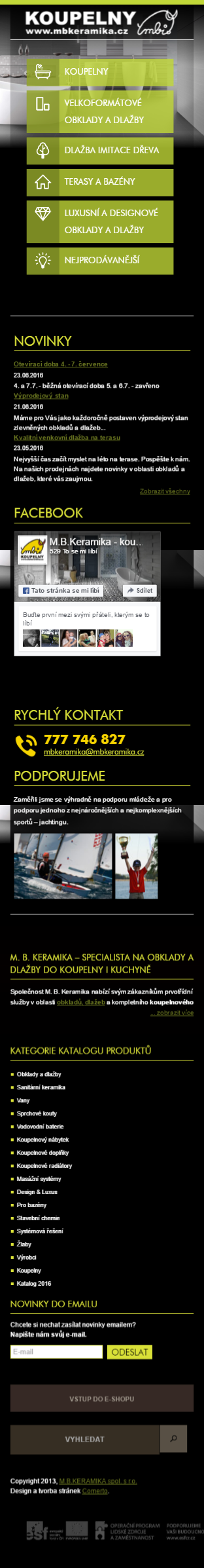 M.B.KERAMIKA: Nepřetržitý vývoj a průběžné aktualizace webu již od roku 2012 - Screenshot mobilní verze