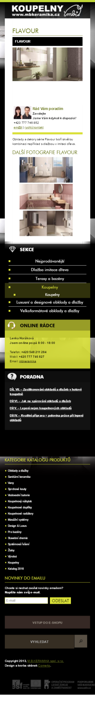 M.B.KERAMIKA: Nepřetržitý vývoj a průběžné aktualizace webu již od roku 2012 - Screenshot mobilní verze
