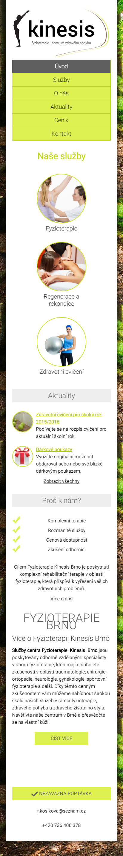 Fyzioterapie-Kinesis.cz - Screenshot mobilní verze