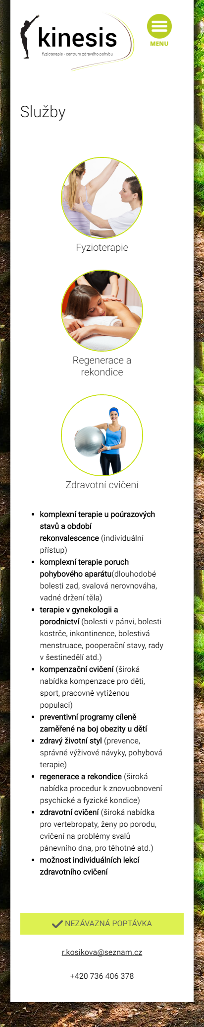 Fyzioterapie-Kinesis.cz - Screenshot mobilní verze