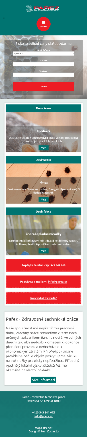 Deratizace Pařez - Nový web - Screenshot mobilní verze