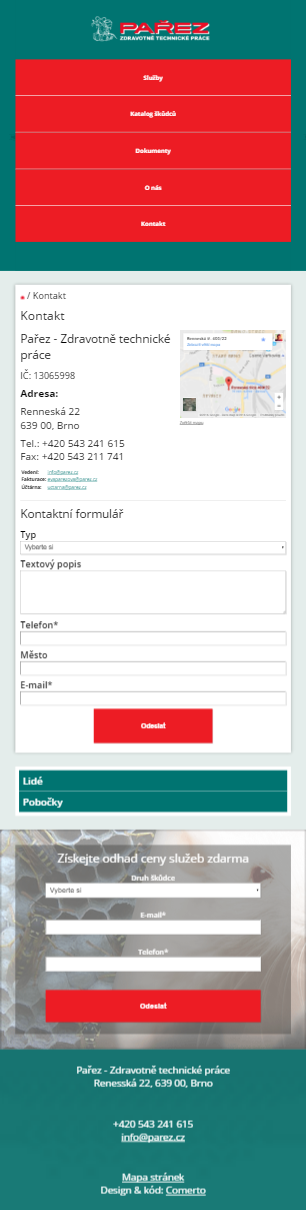 Deratizace Pařez - Nový web - Screenshot mobilní verze