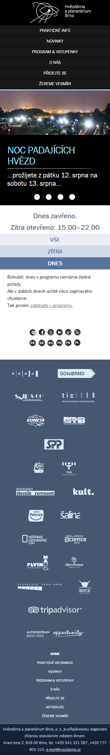 Hvězdárna a planetárium Brno - Screenshot mobilní verze