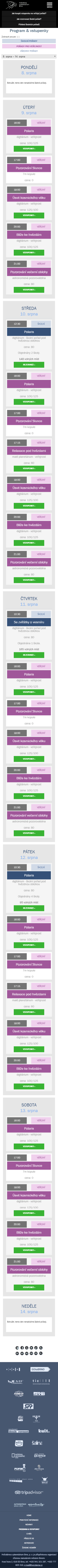 Hvězdárna a planetárium Brno - Screenshot mobilní verze