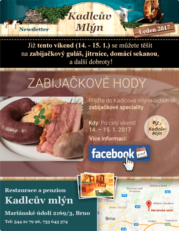 Hromadný e-mailing pro restauraci Kadlcův mlýn - Screenshot