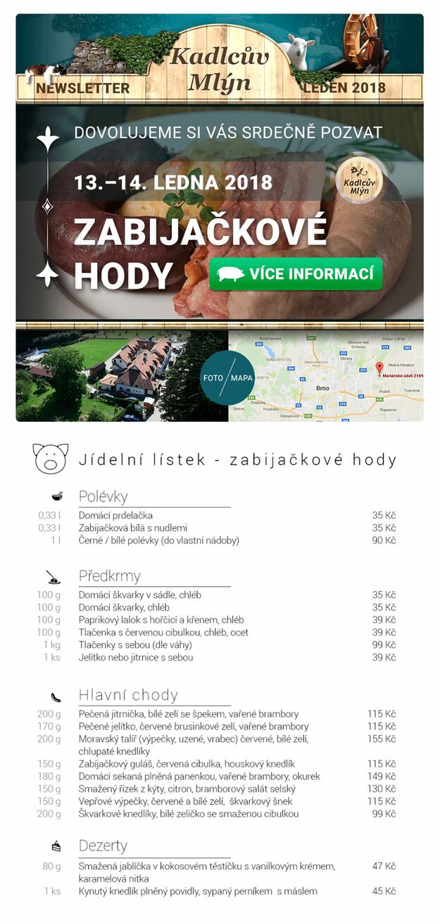 Hromadný e-mailing pro restauraci Kadlcův mlýn - Screenshot