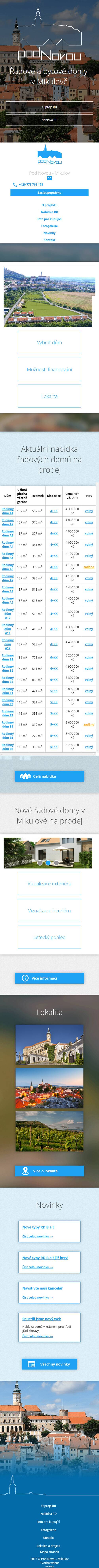 Tvorba nového webu pro mikulovský developerský projekt Pod Novou - Screenshot mobilní verze