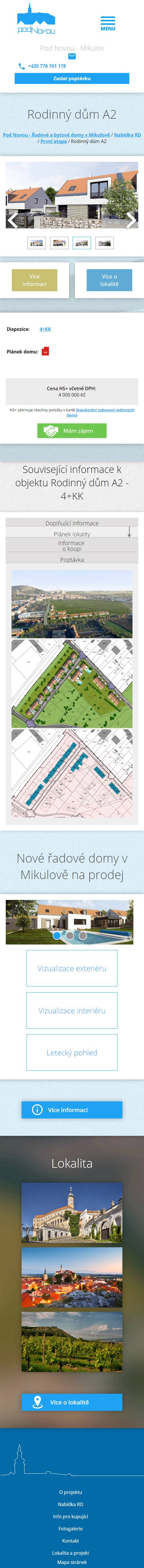 Tvorba nového webu pro mikulovský developerský projekt Pod Novou - Screenshot mobilní verze