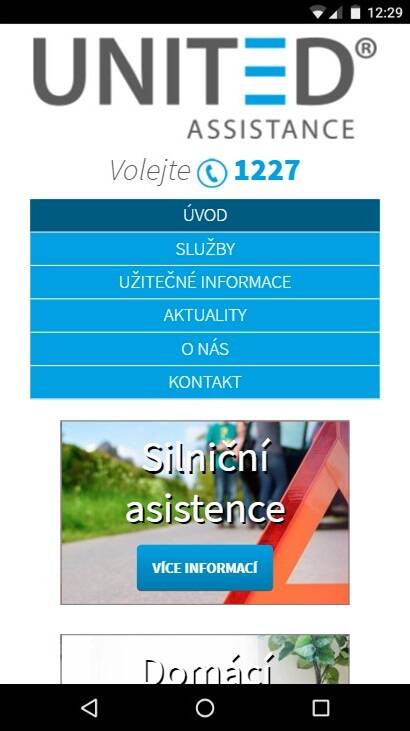 Tvorba nového webu pro UNITED ASSISTANCE - Screenshot mobilní verze