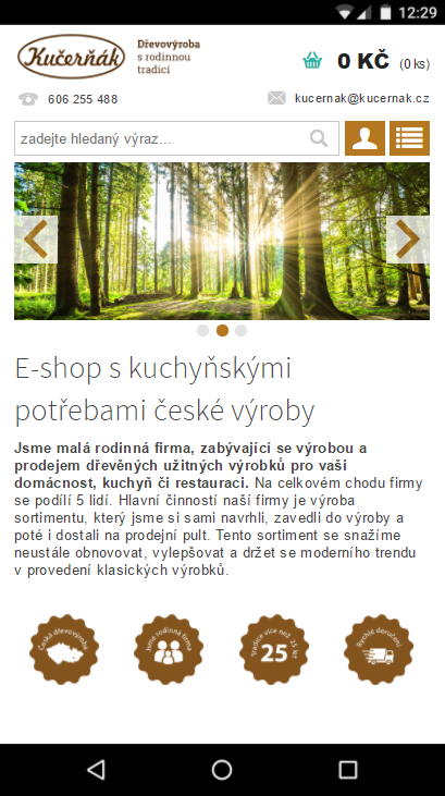 Tvorba eshopu Kučerňák - Screenshot mobilní verze