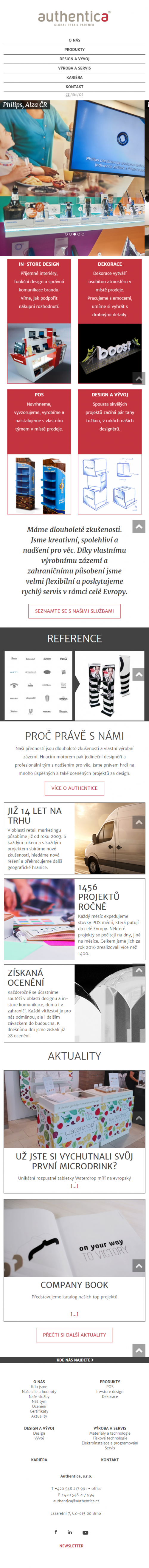 Tvorba nového webu Authentica.cz - Screenshot mobilní verze