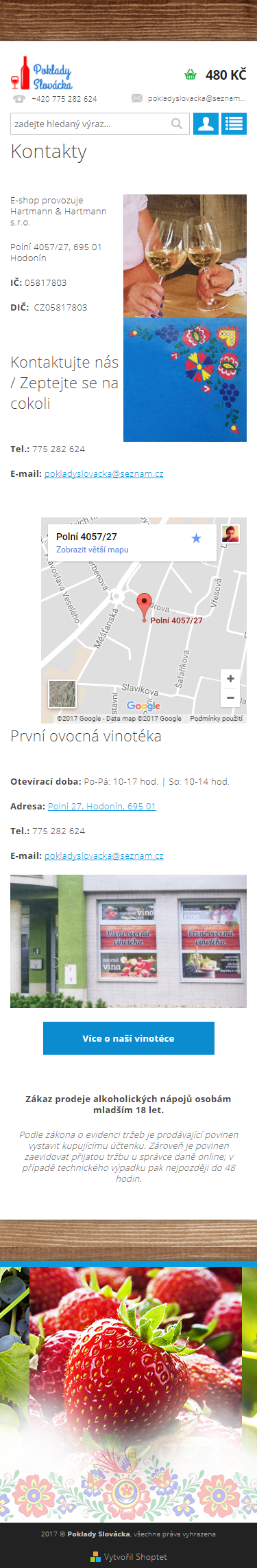 Tvorba eshopu Poklady Slovácka - Screenshot mobilní verze