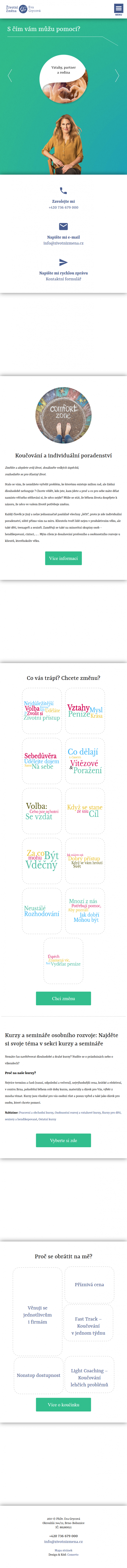 Tvorba webu Životní Změna - Screenshot mobilní verze