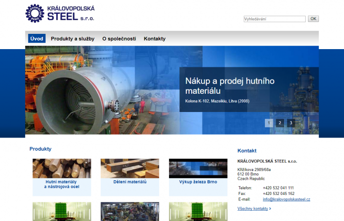 Převod na redakční systém Comerto a úprava webu pro mobilní zařízení - KRÁLOVOPOLSKÁ STEEL