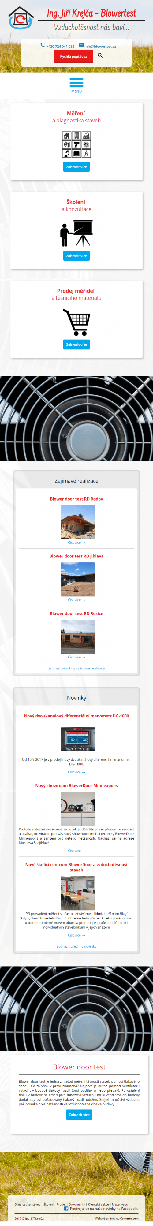 Redesign webových stránek blowertest.cz - Screenshot mobilní verze