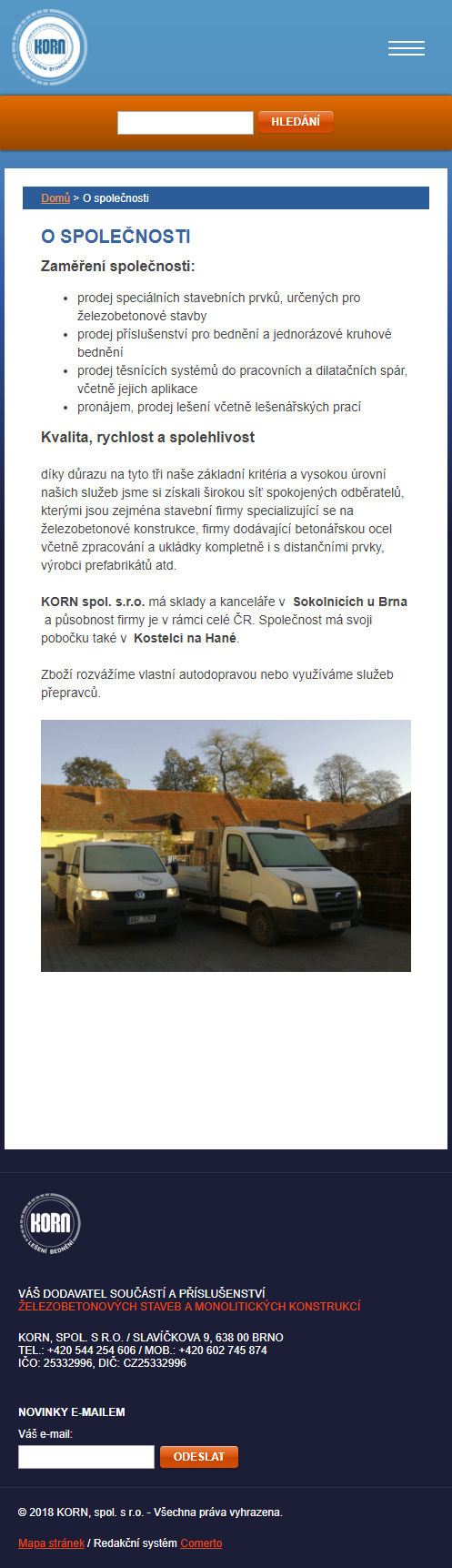 Kornbrno.cz - převod na redakční systém Comerto - Screenshot mobilní verze