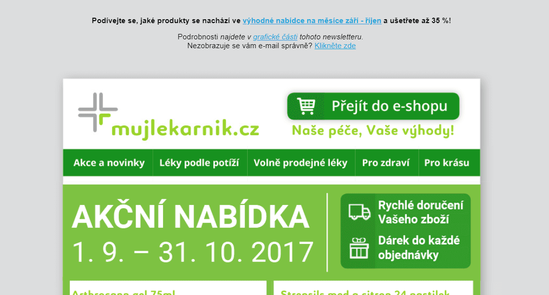 Mujlekarnik.cz - rozeslání newsletterů (hromadný e-mailing pro e-shop)