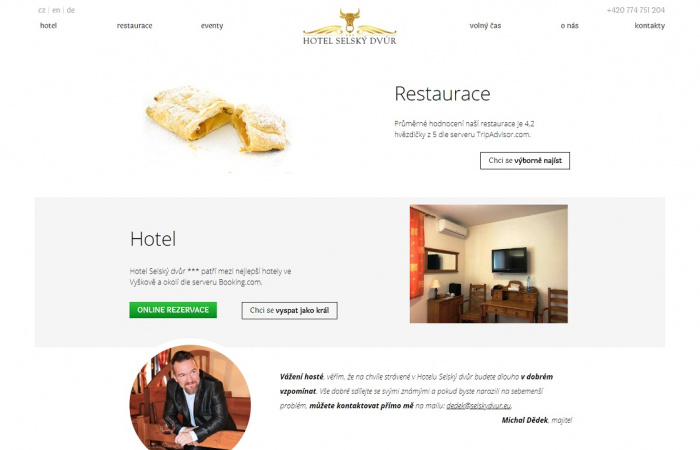 Hotel a restaurace Selský dvůr Vyškov – tvorba webu