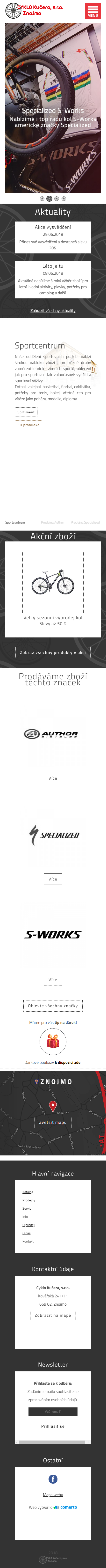 Tvorba webu pro CYKLO Kučera - Screenshot mobilní verze