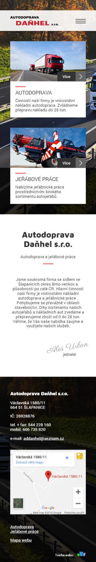 Tvorba nového webu - Autodoprava Daňhel - Screenshot mobilní verze