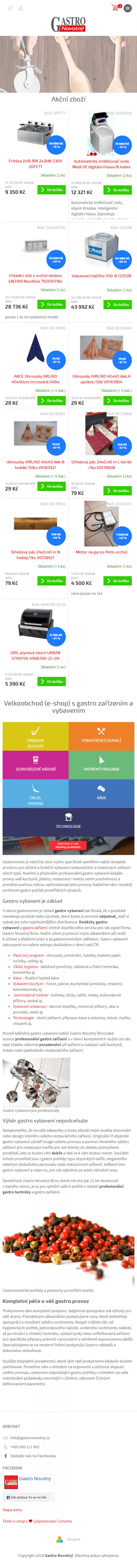 Tvorba eshopu pro Gastro Novotný - Screenshot mobilní verze