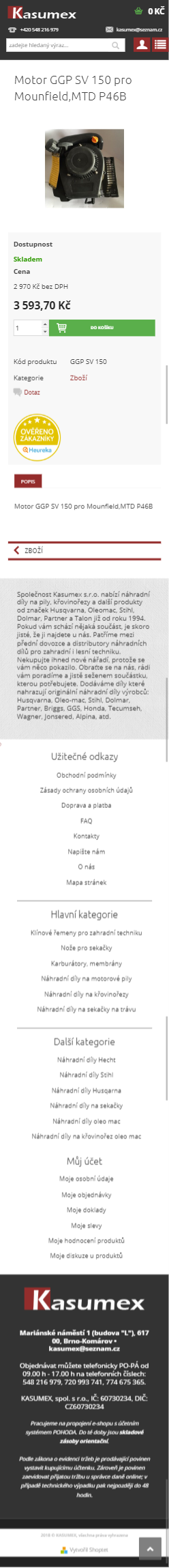 Tvorba e-shopu Kasumex.cz - Screenshot mobilní verze