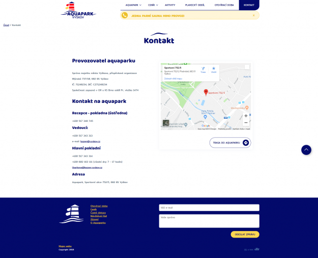 Tvorba nového webu Aquapark Vyškov - Screenshot
