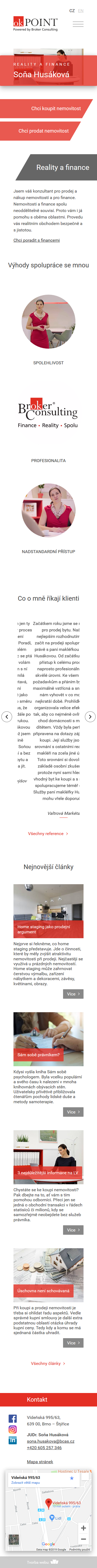 Tvorba firemního webu sonahusakova.cz - Screenshot mobilní verze