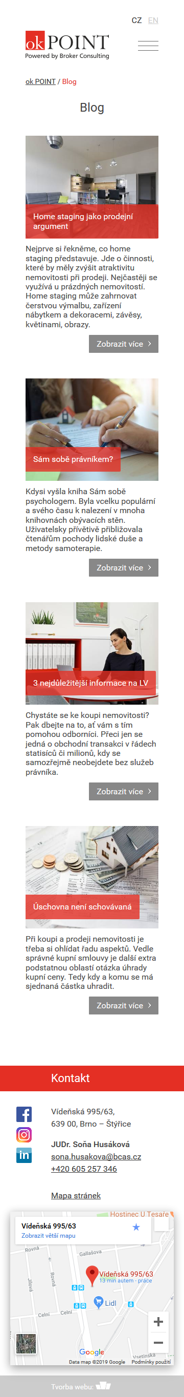 Tvorba firemního webu sonahusakova.cz - Screenshot mobilní verze