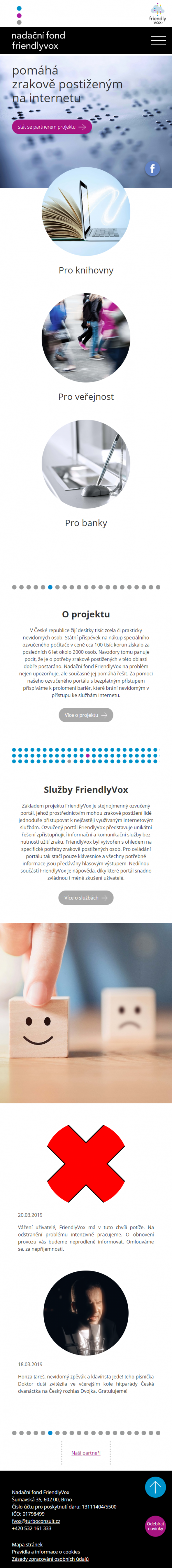 Tvorba nového webu friendlyvox.org - Screenshot mobilní verze